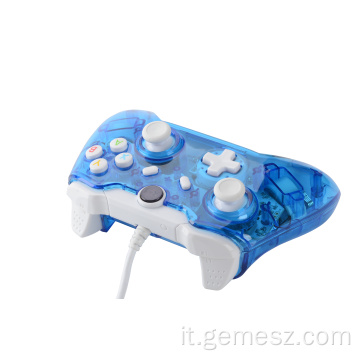 Joystick cablato controller blu trasparente per Xbox One